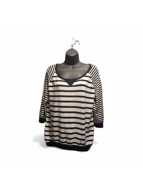 Pink Rose Black White Stripe Raglan Sweater Pullover Top Large (JC150)